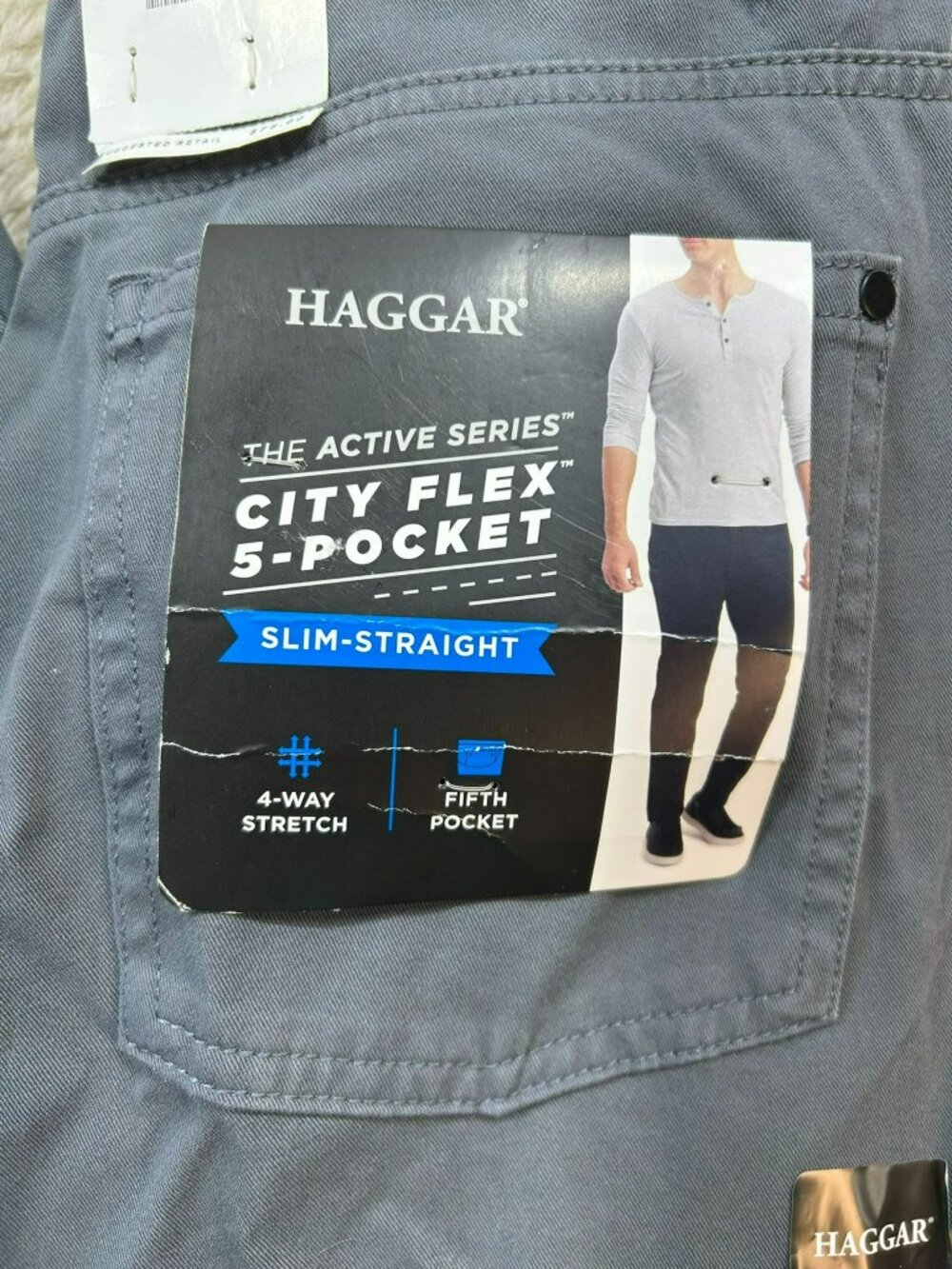 Haggar Mens City Flex Slim-Straight 5-Pocket Pants Active Flex Waistband 4-Way S - Picture 3 of 4